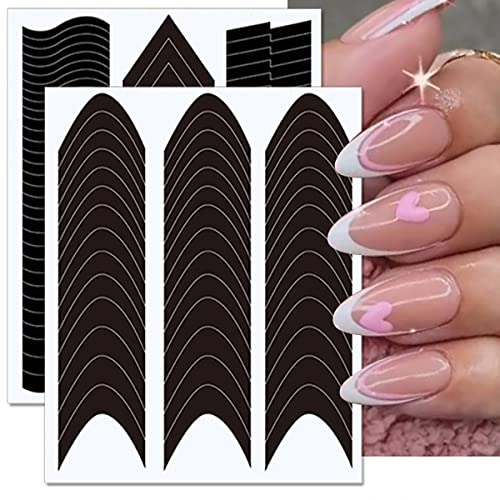 6 Sheets French Manicure Nail Art Stickers 3D Self -Adhesive French Tip V-Shaped Stencils Edge Auxiliary Nail Sticker Decals Nail Stencils for Designer Nail Decoration Nail Guides for DIY Nail Tools - Image 3