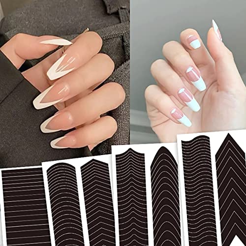6 Sheets French Manicure Nail Art Stickers 3D Self -Adhesive French Tip V-Shaped Stencils Edge Auxiliary Nail Sticker Decals Nail Stencils for Designer Nail Decoration Nail Guides for DIY Nail Tools - Image 4