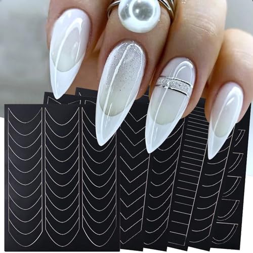 6 Sheets French Strip Line Design Nail Art Stickers Form Airbrush Templat Oblique DIY Manicure Sticker Self-Adhesive French Nail Stickers French Manicure Strips Nail Tools Nail Tape Nail Accessories