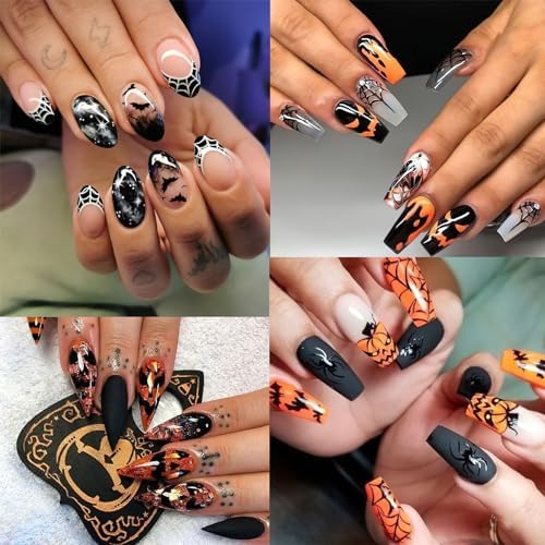 6 Sheets Halloween Nail Art Stickers Bronzing Gold Ghost Decals Stickers 3D Self-Adhesive Star Skull Nail Sticker Luxury Pumpkin Spider Witches Design Nail Supplies for Girls Acrylic Nail Decoration - Image 6