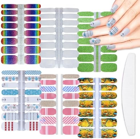 6 Sheets Mix Design Nail Art Strips for Women Gel Nail Stickers Full Nail Wraps for Girls Snake Skin Gloss Anchor Design Nail Polish Stickers Stick On Nails Gel Nail Strips Nail Decals
