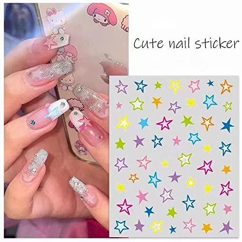6 Sheets Colorful 3D Star Nail Art Stickers for Women and Girls Crafting - Image 2