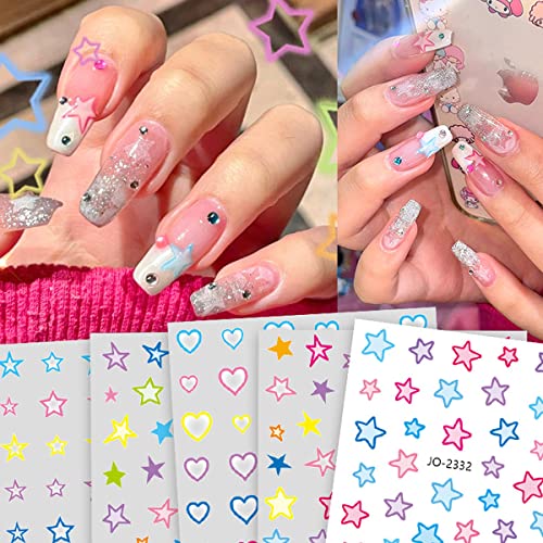 6 Sheets Colorful 3D Star Nail Art Stickers for Women and Girls Crafting