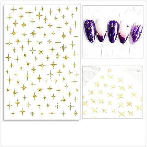 6 Sheets Silver Star Nail Art Stickers Decals 3D Stars Self-Adhesive Laser Gold Black White Nail Stickers with 4 Point Rose Gold Stars Nail Designs Nail Art Supplies for Women Girl Nail Decorations - Image 7