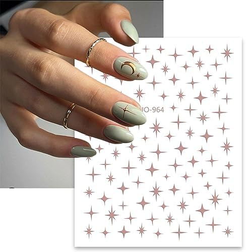 6 Sheets Silver Star Nail Art Stickers Decals 3D Stars Self-Adhesive Laser Gold Black White Nail Stickers with 4 Point Rose Gold Stars Nail Designs Nail Art Supplies for Women Girl Nail Decorations - Image 2