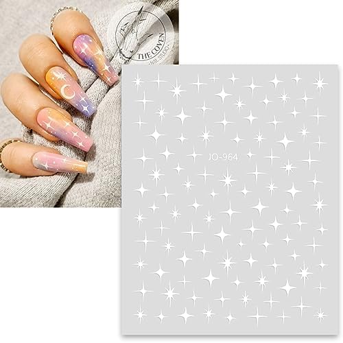 6 Sheets Silver Star Nail Art Stickers Decals 3D Stars Self-Adhesive Laser Gold Black White Nail Stickers with 4 Point Rose Gold Stars Nail Designs Nail Art Supplies for Women Girl Nail Decorations - Image 5