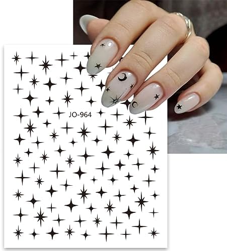 6 Sheets Silver Star Nail Art Stickers Decals 3D Stars Self-Adhesive Laser Gold Black White Nail Stickers with 4 Point Rose Gold Stars Nail Designs Nail Art Supplies for Women Girl Nail Decorations - Image 4