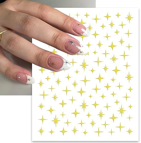 6 Sheets Silver Star Nail Art Stickers Decals 3D Stars Self-Adhesive Laser Gold Black White Nail Stickers with 4 Point Rose Gold Stars Nail Designs Nail Art Supplies for Women Girl Nail Decorations - Image 3