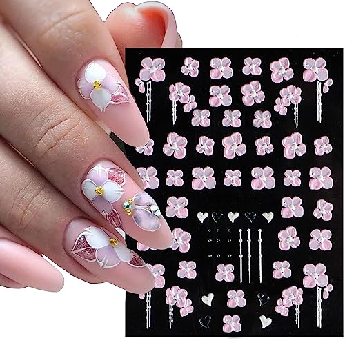 6 Sheets White Flower Nail Art Stickers 5D Nail Art Decals Acrylic Nail Art Supplies Embossed Engraved White Floral Design for Women Girl Nail Art DIY Decorations Accessories.