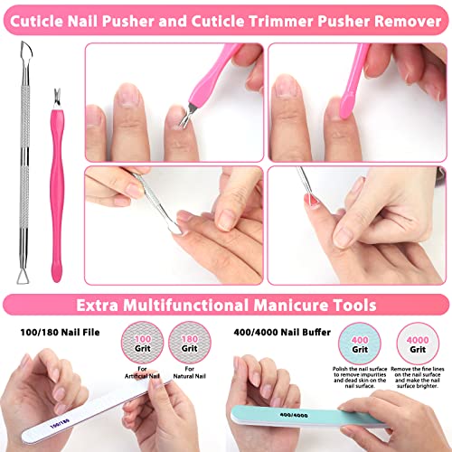 600PCS Clear Coffin Nail Tips Set Qinzave Clear Acrylic Nail Tips with Nail Glue Clear Coffin Nails Tip Full Cover with Nail Display Stand, Cuticle Nail Pusher Remover, Nail Clipper Nail Files Buffer - Image 7