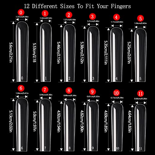 600PCS Square Nail Tips Full Cover, 3XL Clear Nail Tips for Acrylic Nails Professional, XXXL Full Cover Nail Tips No C Curve, Extra Long Tapered Square Fake Nails for Salons Home DIY Nail Art 12 Sizes - Image 5