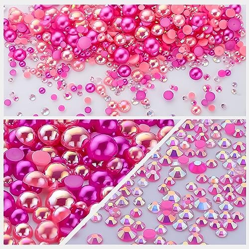 60g Peach Pink Pearls Rhinestones for Crafts Mixed Size 3mm-10mm AB Color Round Half Pearls Flatback Pearl Beads and Resin Rhinestones Set for Face Art with Gel - Image 2