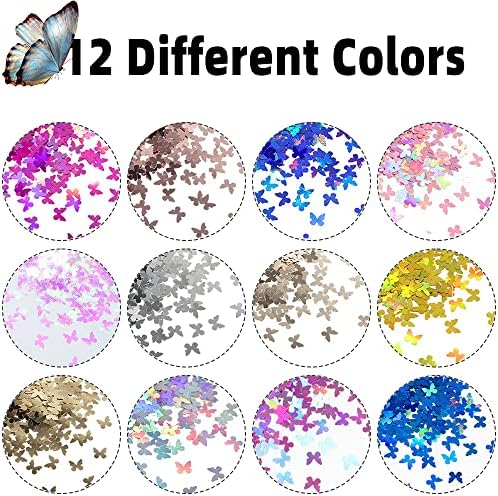Butterfly Nail Art Glitter Sequins Flywindy 3D Chunky Flakes Sparkly Laser Butterflies Glitter Butterflies Nail Stickers Decals Acrylic Nail Art Manicure Paillettes for DIY Nail Decorations - Image 2