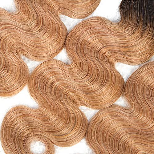 1B27 Bundles Ombre Body Wave Human Hair Bundles Brazilian Unprocessed Virgin Hair 3 Bundles 12 14 16 Inch Two Tone Black To Honey Blonde Bundles Human Hair Ombre Bundles Hair Weave - Image 6