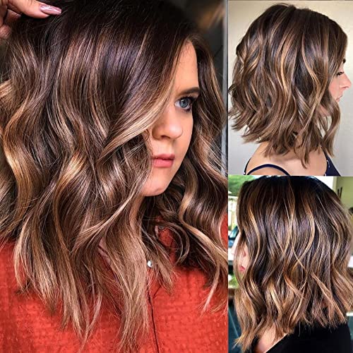 Glueless Ombre Blonde Human Hair 13x6 HD Lace Front Wigs for Women 14 Inch Two Tone 1B/33 Highlight Brown 30# Color Body Wave Human Hair Wigs with Baby Hair Middle Parting - Image 4