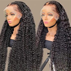 26 inch Deep Wave Frontal Wigs for Black Women Human Hair 200 Density, 13X4 HD Lace Front Wigs Brazilian Virgin Human Hair Long Curly Wig, Glueless Wigs Pre Plucked Natural Hairline with Baby Hair