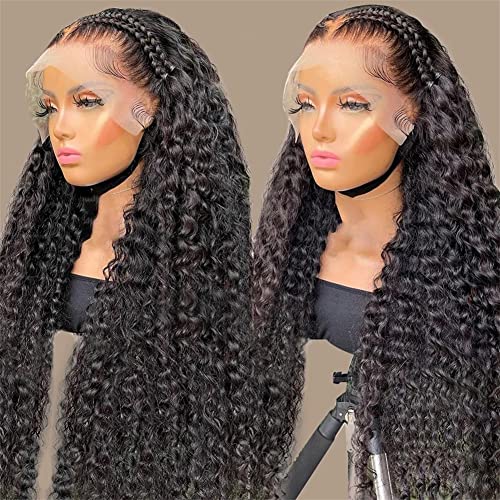 26 inch Deep Wave Frontal Wigs for Black Women Human Hair 200 Density, 13X4 HD Lace Front Wigs Brazilian Virgin Human Hair Long Curly Wig, Glueless Wigs Pre Plucked Natural Hairline with Baby Hair
