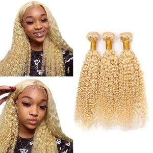 Blonde Bundles 613 Curly Human Hair Bundles 22 24 26 Inch 8A Grade Brazilian Unprocessed Virgin Hair 3 Bundles 613 Bundles Human Hair Blonde Kinky Curly Bundles Remy Hair Extensions