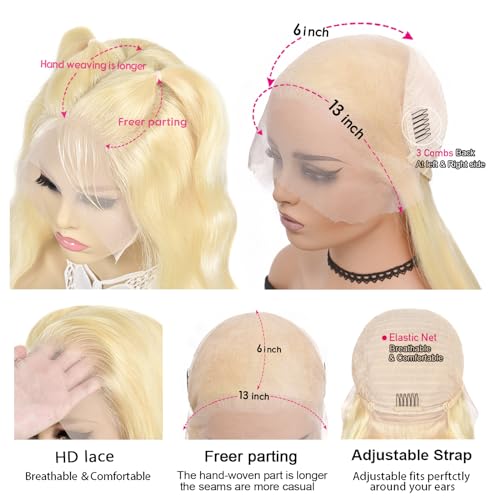 Blonde 30 Inch 13x6 Lace Front Wig 200% Density Body Wave Human Hair - Image 3