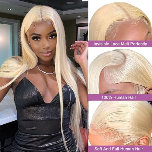 22 Inch 200% Density Human Hair Straight Blonde 13x6 Lace Front Wig - Image 3