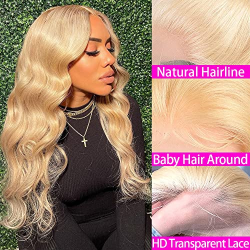 613 Blonde Body Wave Lace Front Wig Human Hair 13x4 Lace Front Wigs for Women 150% Density 9A Brazilian Virgin Human Hair Body Wave Wig with Baby Hair Pre Plucked Natural Hairline 18 Inch - Image 2