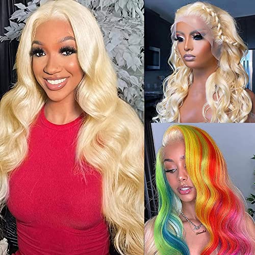 613 Body Wave Lace Front Wig Human Hair 13x4 Blonde Lace Front Wigs Human Hair Pre Plucked with Baby Hair 613 HD Lace Frontal Wig 180% Density Blonde Human Hair Wigs Glueless 26 Inch