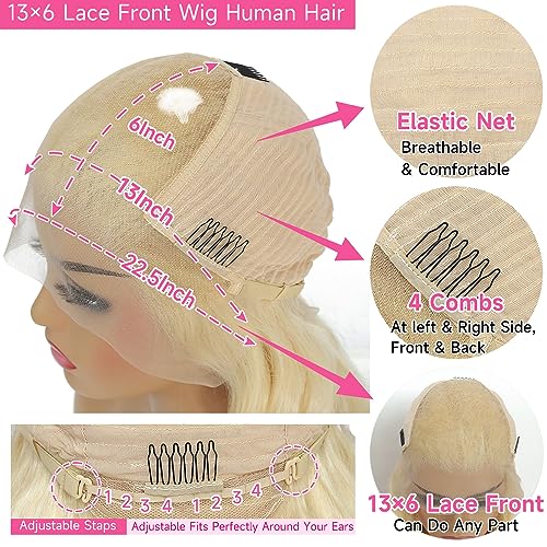 613 Body Wave Lace Front Wig Human Hair 613 Lace Front Wig Human Hair 13X6 Transparent Lace Blonde Lace Front Wigs Human Hair Pre Plucked 180% Density 613 HD Lace Frontal Wigs Human Hair 28 Inch - Image 5