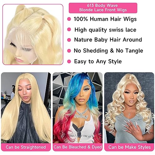 613 Body Wave Lace Front Wig Human Hair 613 Lace Front Wig Human Hair 13X6 Transparent Lace Blonde Lace Front Wigs Human Hair Pre Plucked 180% Density 613 HD Lace Frontal Wigs Human Hair 28 Inch - Image 6