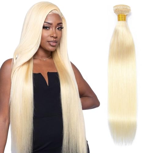613 Bundles Blonde Bundles Human Hair 28 Inch 613 1 Bundle Blonde Single Bundle 12A Straight Hair Bundle 100% Russian Blonde Virgin Human Hair Weave Extensions(Single Bundle Human Hair)