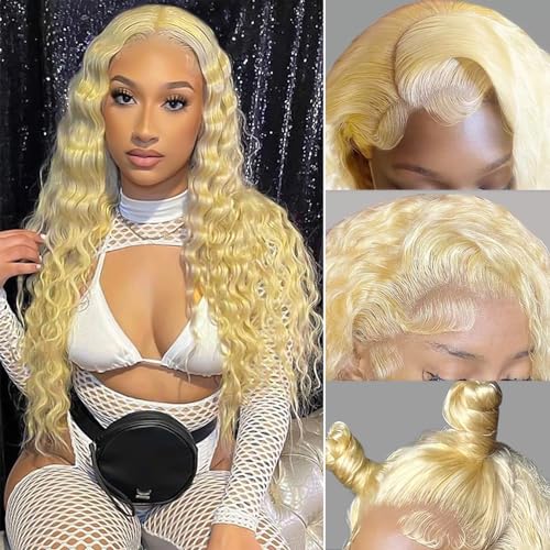 613 Deep Wave Lace Front Wig, 13x4, 100% Human Hair, Blonde, 18 Inch