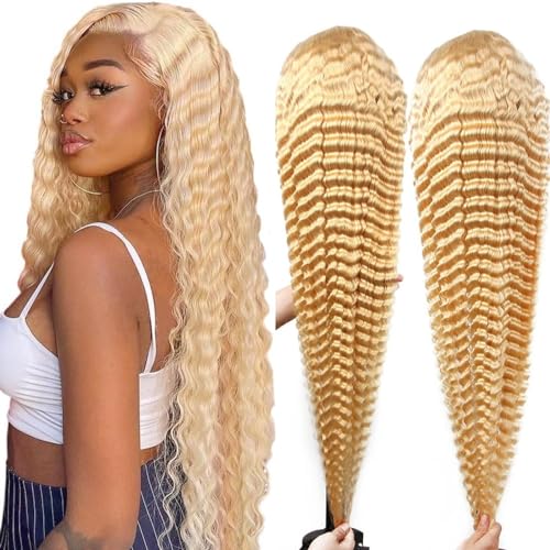 613 Lace Front Wig Human Hair 13x4 Deep Wave Blonde Lace Front Wigs 30Inch 613 Frontal Wig Human Hair 12A 180% Density 613 Lace Front Wig Pre Plucked With Baby Hair