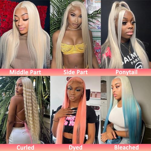 613 Lace Front Wig Human Hair 13x6 Transparent Lace Straight Blonde Lace Front Wigs Human Hair 613 HD Lace Frontal Wig 180% Density Pre Plucked with Baby Hair Blonde Wig Human Hair 32 Inch - Image 6
