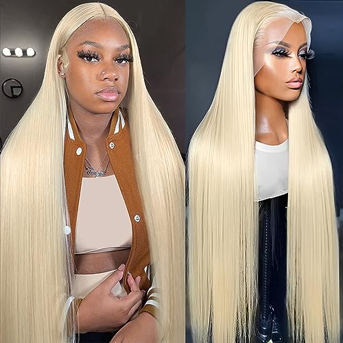 613 Lace Front Wig Human Hair 13x6 Transparent Lace Straight Blonde Lace Front Wigs Human Hair 613 HD Lace Frontal Wig 180% Density Pre Plucked with Baby Hair Blonde Wig Human Hair 32 Inch - Image 8