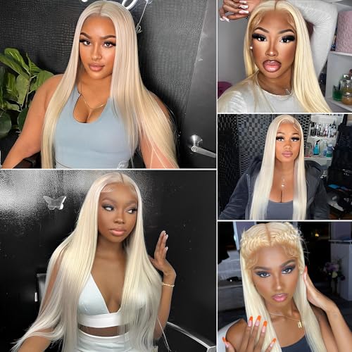 613 Lace Front Wig Human Hair 13x6 Transparent Lace Straight Blonde Lace Front Wigs Human Hair 613 HD Lace Frontal Wig 180% Density Pre Plucked with Baby Hair Blonde Wig Human Hair 32 Inch - Image 7