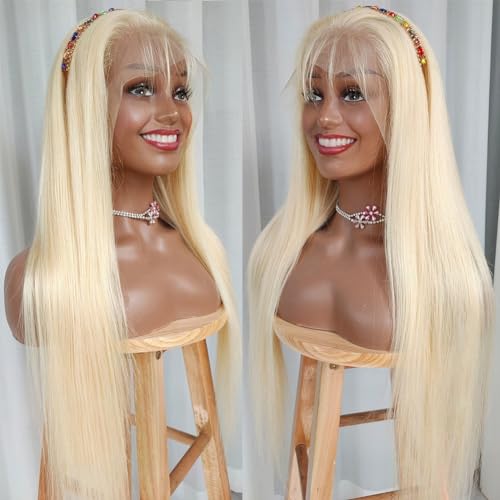 613 Lace Front Wig Human Hair 13x6 Transparent Lace Straight Blonde Lace Front Wigs Human Hair 613 HD Lace Frontal Wig 180% Density Pre Plucked with Baby Hair Blonde Wig Human Hair 32 Inch - Image 3