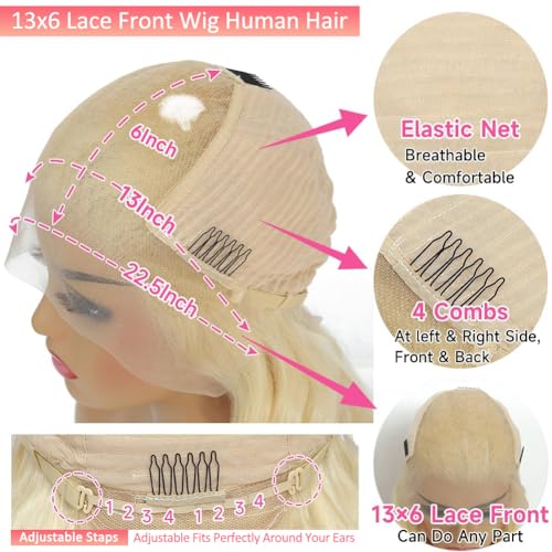 613 Lace Front Wig Human Hair 13x6 Transparent Lace Straight Blonde Lace Front Wigs Human Hair 613 HD Lace Frontal Wig 180% Density Pre Plucked with Baby Hair Blonde Wig Human Hair 32 Inch - Image 5