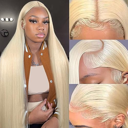 613 Lace Front Wig Human Hair 13x6 Transparent Lace Straight Blonde Lace Front Wigs Human Hair 613 HD Lace Frontal Wig 180% Density Pre Plucked with Baby Hair Blonde Wig Human Hair 32 Inch - Image 9