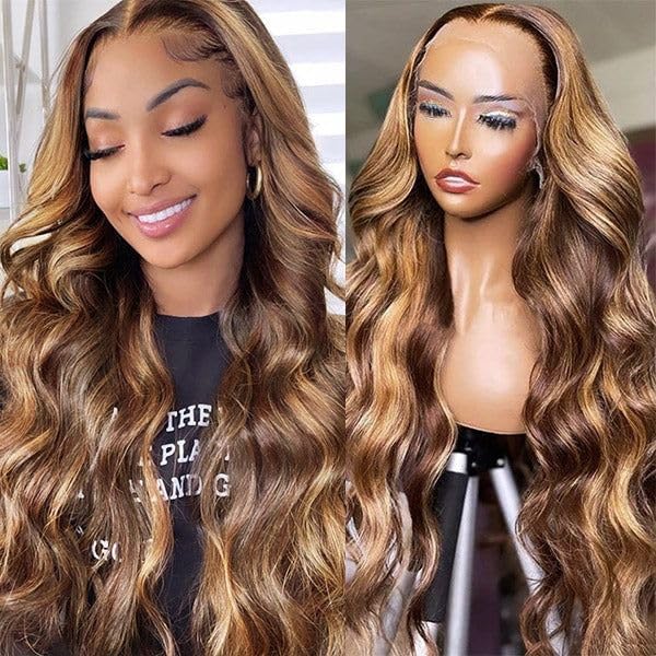 Honey Blonde 4/27 Highlight Ombre Body Wave 30 Inch Human Hair Lace Front Wig 180 Density - Image 2