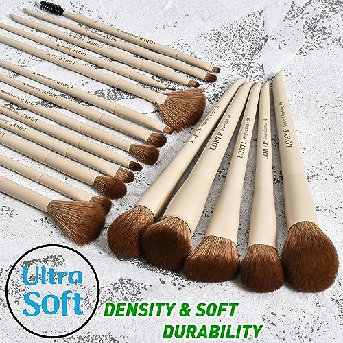 LORYP Makeup Brushes Set Labeled 18 Piece Face and Eye Brush Set Ultra soft hair Foundation, Concealer, Blush, Contour, Blending, Eyeshadow Khaki Brush kit - Image 5