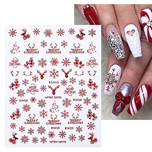 Snowflake Nail Art Stickers Winter Embossed Nail Decoration French Laser Colors Snowflakes Gold Red Acrylic Nail Design Nail Supplies Manicure Decals for Women DIY Christmas Valentines Day 8 Sheets - Image 6