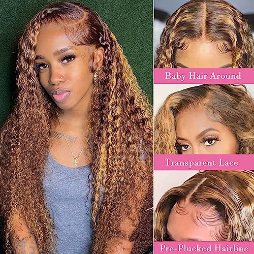 Honey Blonde 4/27 Ombre Deep Wave Lace Front Wig 22 Inch Human Hair 180% Density - Image 2