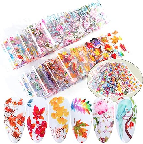 10 Sheets Foil Nail Art Stickers Transfer Sticker Maple Leaf Nail Foils Nail Art Supplies Flower Nail Set Butterfly Nail Decoration for Women Girls Decoration Manicure Design