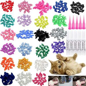 100pcs Cat Nail Caps, Cat Claw Caps Covers with Glue and Applicators Size Small 5 Colors, 20 pcs/Color