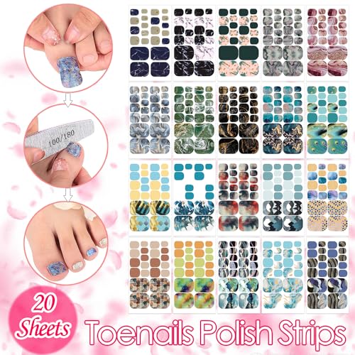 SILPECWEE 20 Sheets Toe Nail Stickers Full Nail Wraps for Toes Marble Toenail Polish Strips Gel Nail Strips Self Adhesive Toenails Polish Stickers Nail Art with 1pc Nail File - Image 2