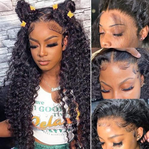 QTHAIR 14A Deep Wave Lace Front Wigs Human Hair 150% Density 13x4 HD Trasparent Lace Frontal Wigs Human Hair 100% Human Hair Deep Curly Lace Frontal Wigs Human Hair Natural Color (18 Inch)