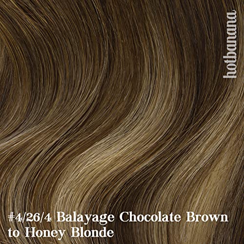 HOTBANANA 20 Inch Chocolate Brown Honey Blonde Ombre Balayage Remy Human Hair Clip In Extensions 120g Straight Dark Roots 7pcs - Image 3