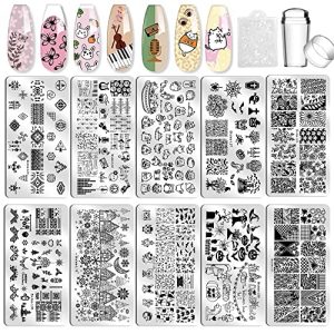 Nail Art Stamping Plate Kit Biutee Stamp for Nails Jelly Stamper Scraper Plate for Nail Art Design Halloween Holiday Flower Animal Leaves DIY Manicure Salon 10 pcs Template