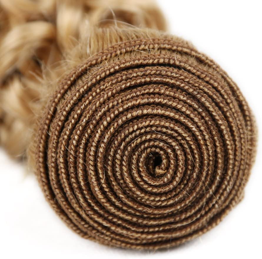 Human Hair Color 27 Curly Hair Bundles Human Hair 24 26 28 Inch Unprocessed Brazilian Virgin Hair 8A Grade Honey Blonde Kinky Curly Human Hair Bundles Double Weft Weave Extensions Hair - Image 7