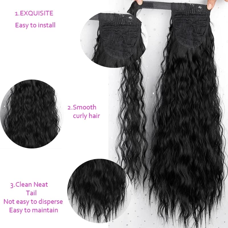 22'' Kinky Straight Ponytail Synthetic Fiber Wrap Around Ponytail Clip in Hair Extensions Ponytail for Women Brown Black - Image 4