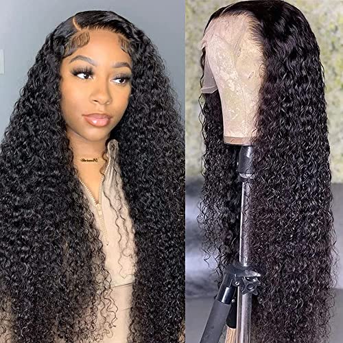 26 Inch HD Transparent Deep Curly Human Hair Lace Front Wig 180% Density